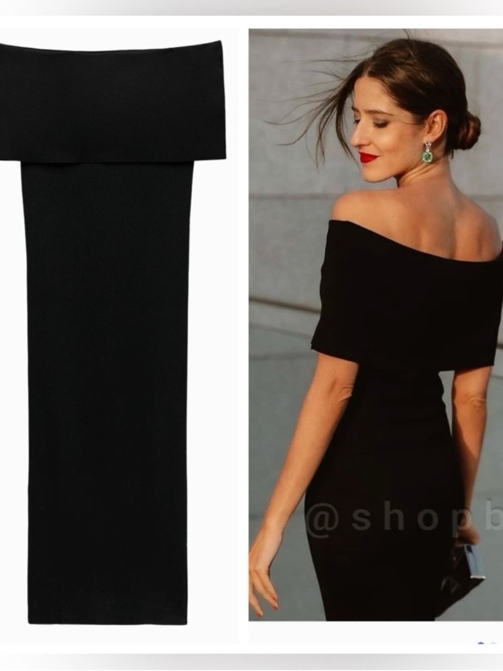 ZARA turned over neckline off shoulder knit dress